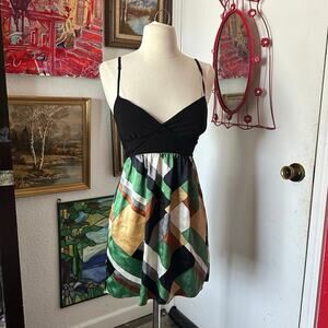 blue sketch black green brown patterned tank top